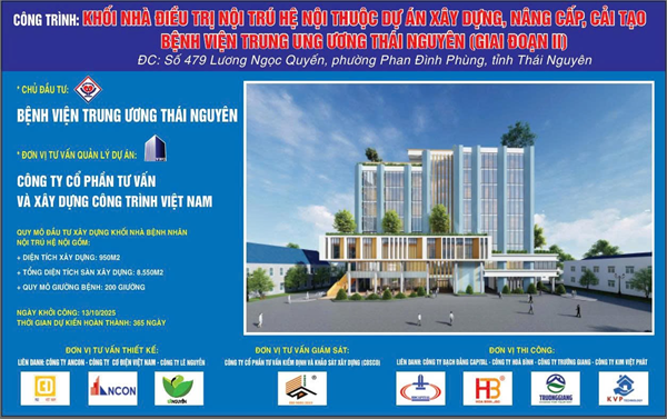  Khối nhà điều trị nội trú hệ nội thuộc dự án xây dựng, nâng cấp, cải tạo bệnh viện trung ương Thái Nguyên giai đoạn II